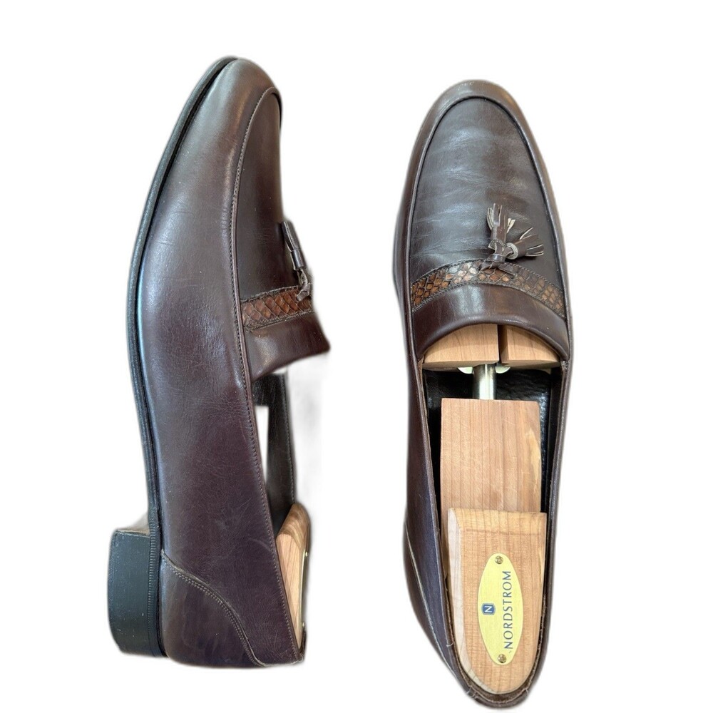 Christian Dior Monsieur Brown Leather Snakeskin Trim Tassel Loafers 11.5 Italy